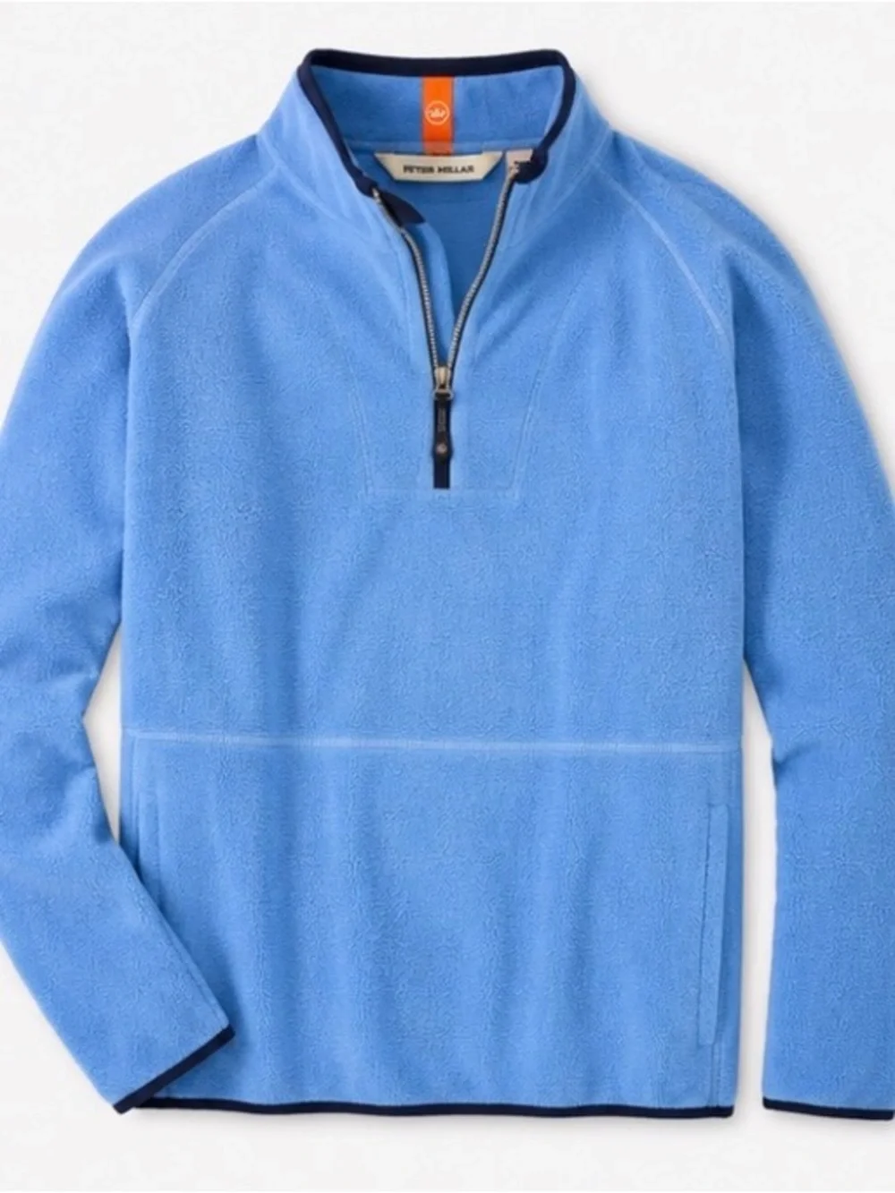 Peter Millar Light Blue Half-Zip Fleece Pullover with Navy Trim